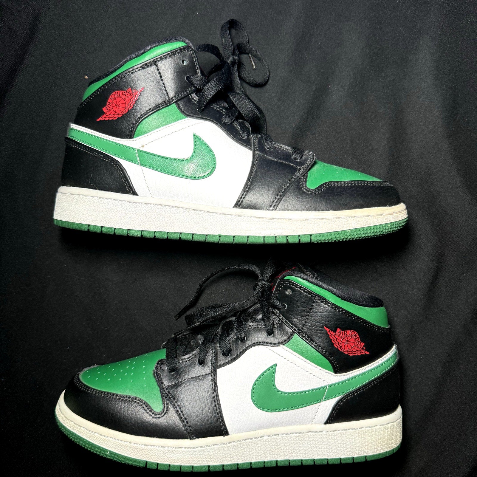 Air Jordan 1 Mid GS Black Pine Green Kids Shoes - Size 6