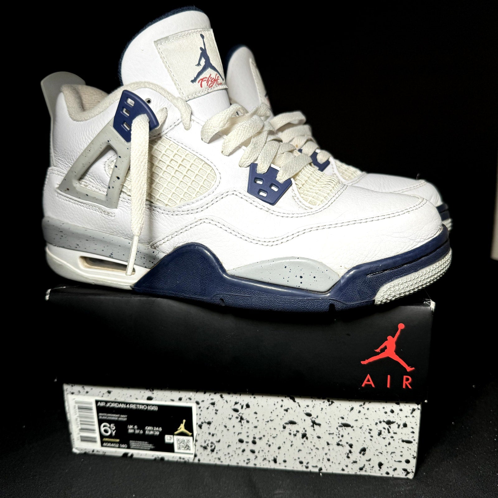 Air Jordan 4 Retro GS Midnight Navy Kids Shoes - Size 6.5