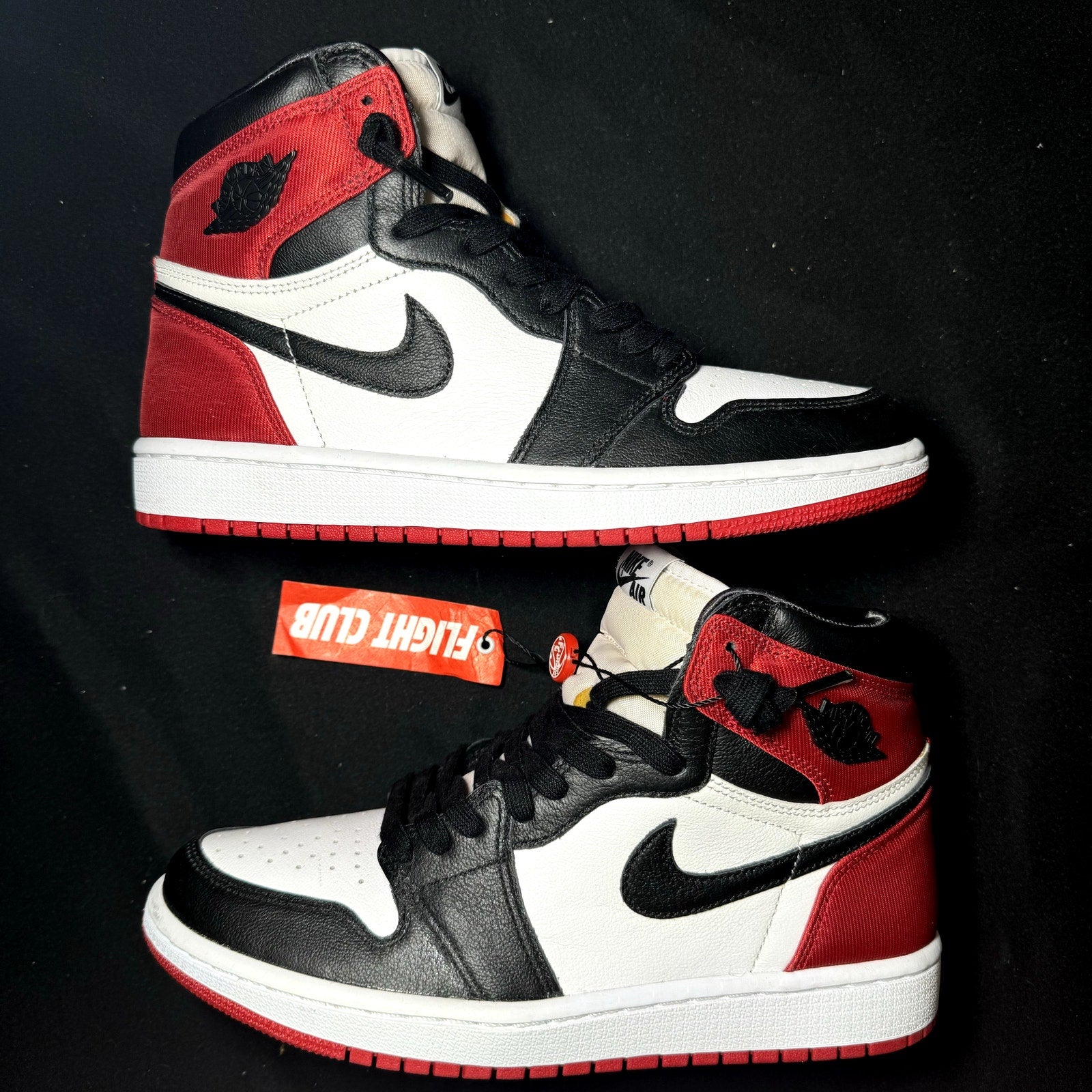 Air Jordan 1 Retro High Satin Black Toe Women's Shoes - Size 8