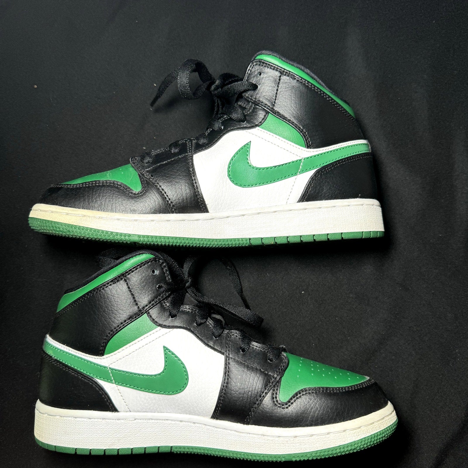 Air Jordan 1 Mid GS Black Pine Green Kids Shoes - Size 6
