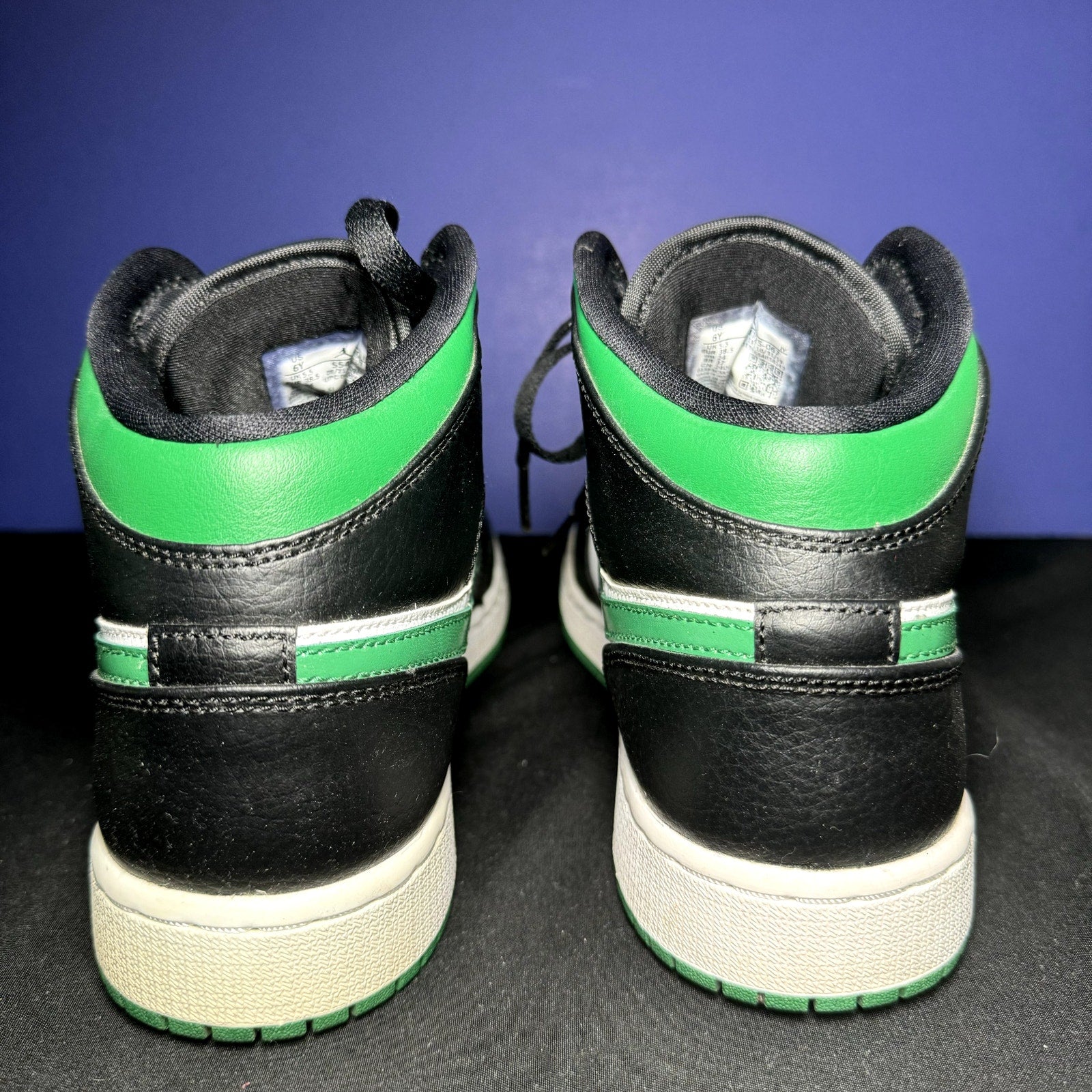 Air Jordan 1 Mid GS Black Pine Green Kids Shoes - Size 6