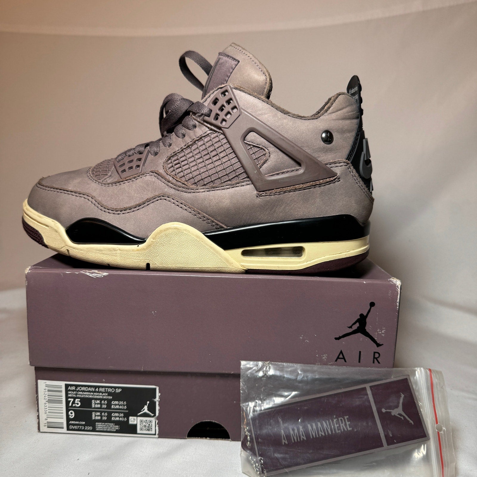 A Ma Maniére x Air Jordan 4 Retro Violet Ore Men's Shoes - Size 7.5