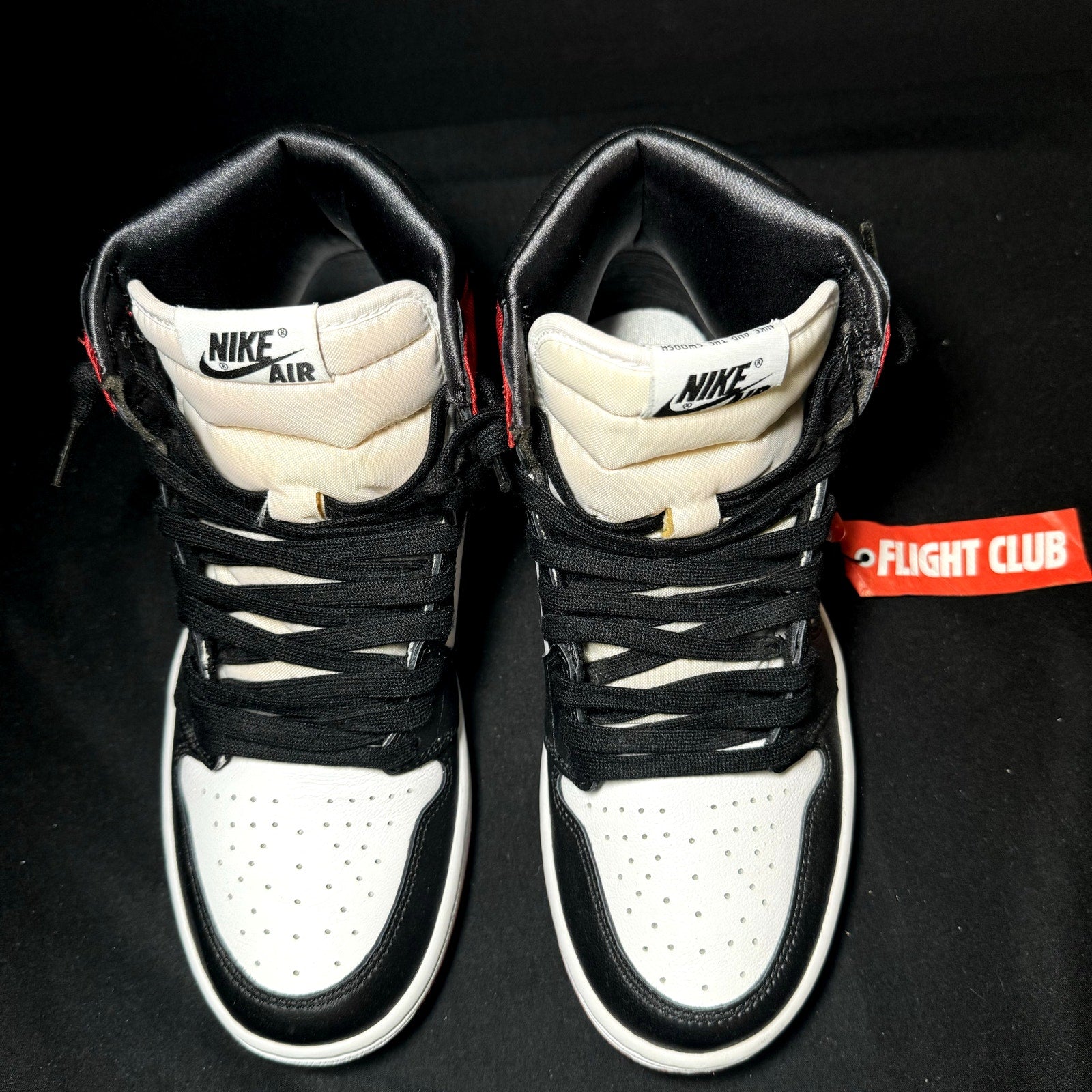 Air Jordan 1 Retro High Satin Black Toe Women's Shoes - Size 8