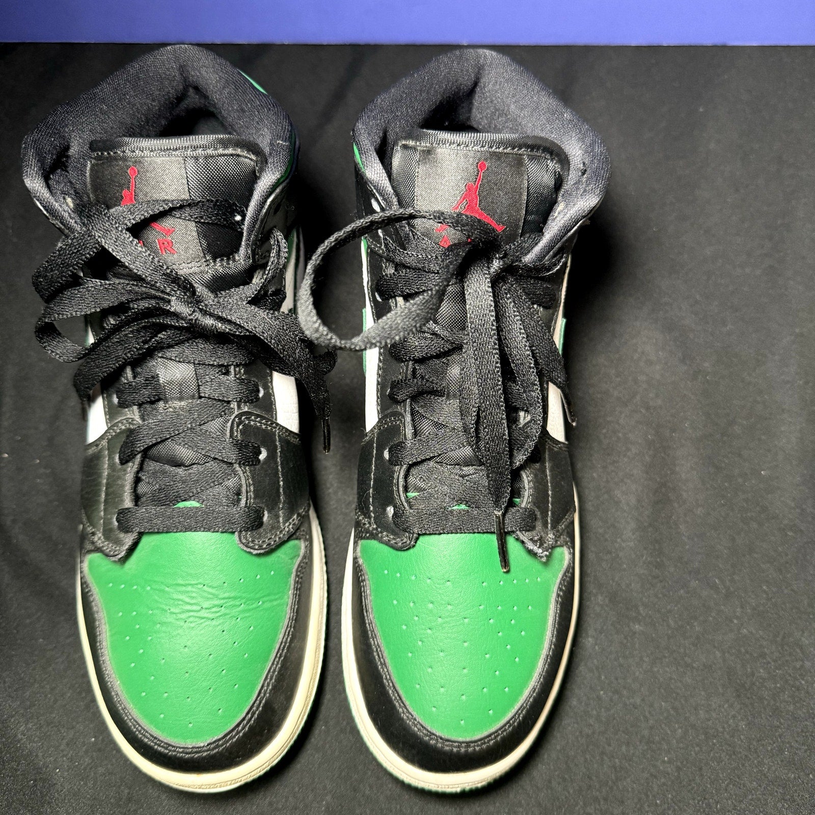 Air Jordan 1 Mid GS Black Pine Green Kids Shoes - Size 6