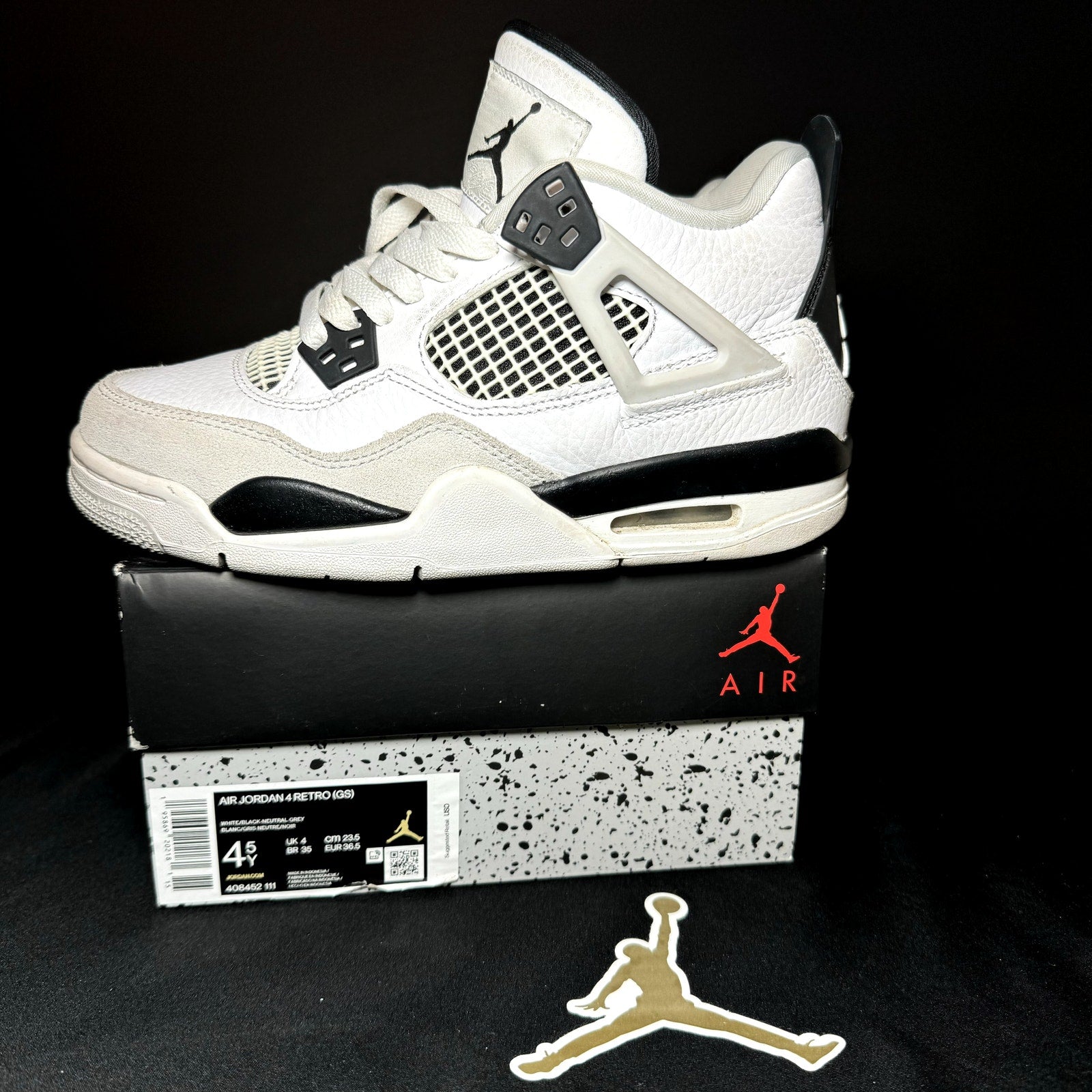 Air Jordan 4 Retro GS Military Black Kids Shoes - Size 4.5