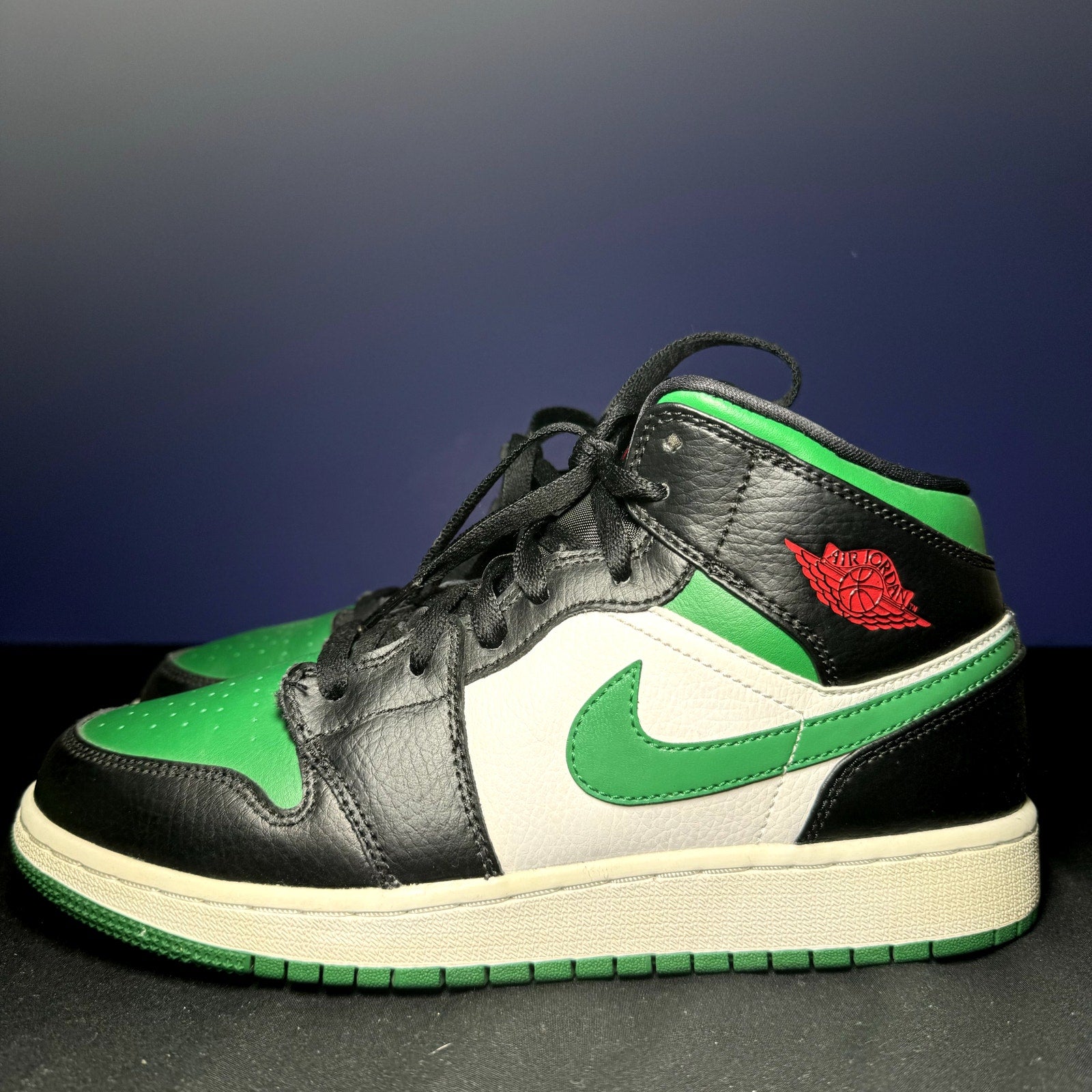 Air Jordan 1 Mid GS Black Pine Green Kids Shoes - Size 6