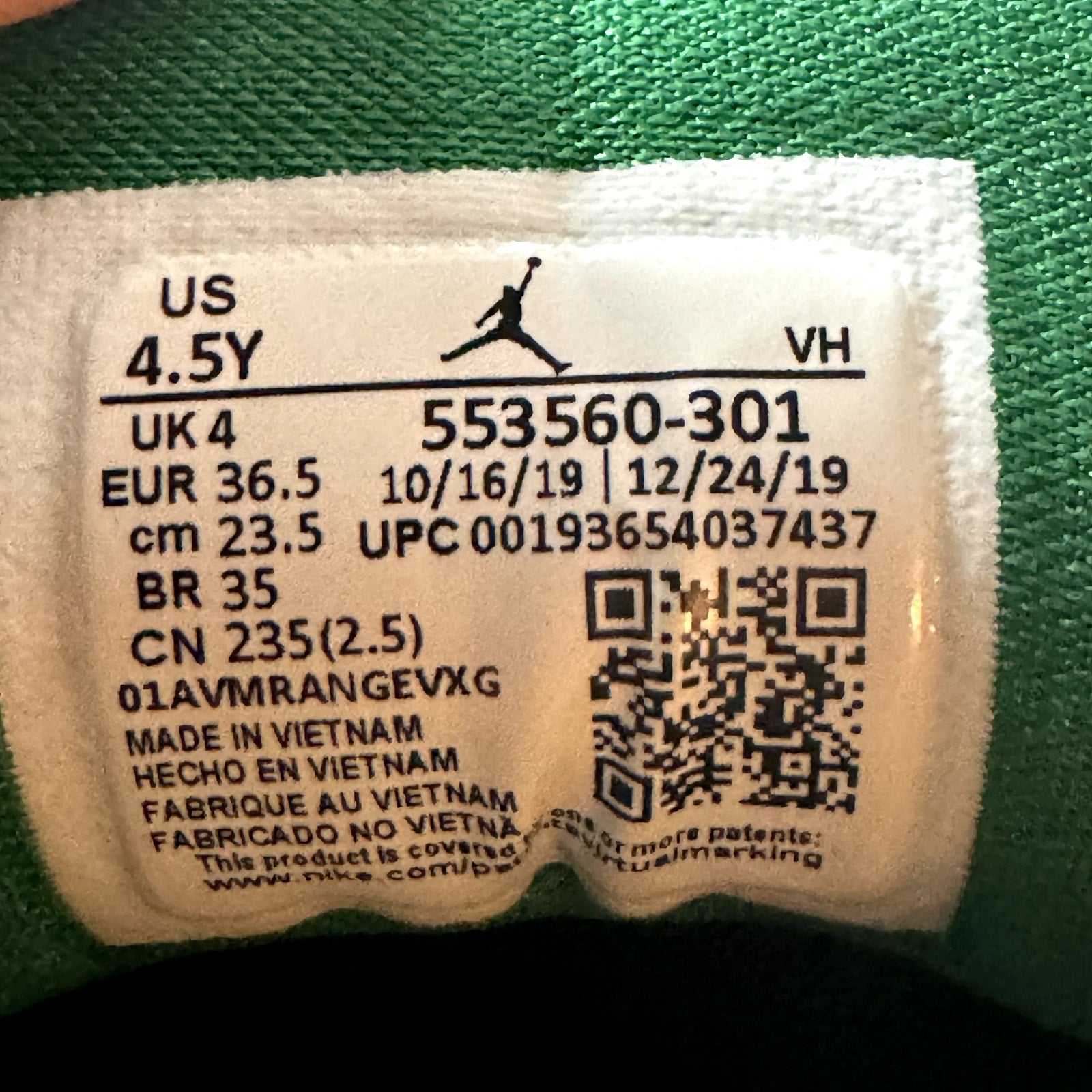 Air Jordan 1 Low GS Pine Green Kids Shoes - Size 4.5