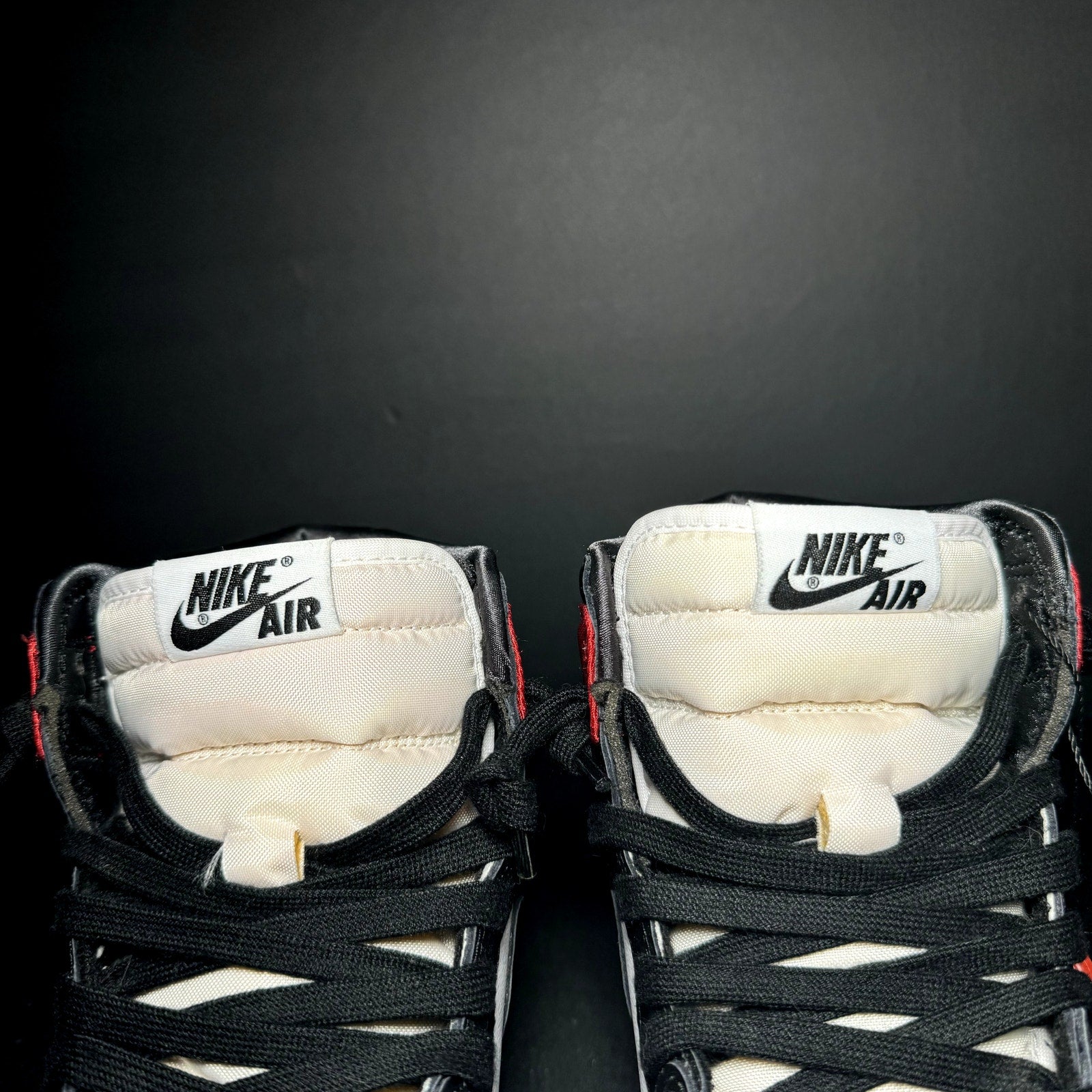 Air Jordan 1 Retro High Satin Black Toe Women's Shoes - Size 8